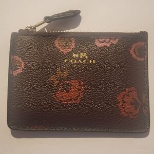 Coach Burgundy Floral Leather Key Holder/ Coin Purse